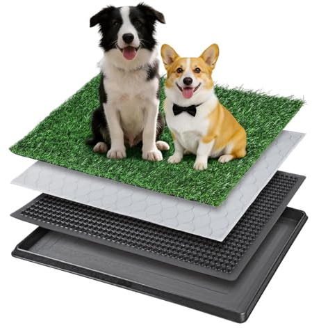 Petyoung Hundetoilette Gras, 40×50 cm Kunstrasen Hundetoilette für Welpen und Kleine Hunde, 4-Schicht Hundeklo mit Tablett Für Zuhause, Balkon, Indoor & Outdoor