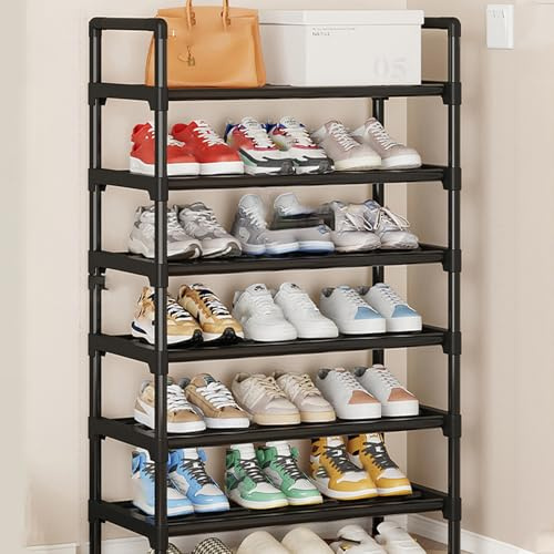 Zapatero de metal delgado de 6 niveles, resistente y apilable para pasillo y entrada, diseño que ahorra espacio, 56 x 25,5 x 107 cm, ideal para espacios estrechos, estante de almacenamiento de zapatos