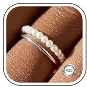 JeryWe Bagues Anti-stress pour Femmes, Perles, Argent Sterling, Ajustables, Tailles J 1/2 à N 1/2