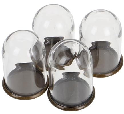 GLEAVI Lot de 4 Cloches en Verre Transparentes 25x38 Cm avec Socle Vert Antique, Vitrine Miniature pour Maison de Poupée, Support de Micro-Paysage et Décoration de Table