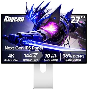 Kuycon P27D Monitor 27 pollici 4K 3840x2160, Honeycomb - con supporto | schermo IPS 144Hz 1ms 450 nit 10 bit 96% DCI-P3 USB-C 100W ricarica veloce AltMode DP per gaming e design