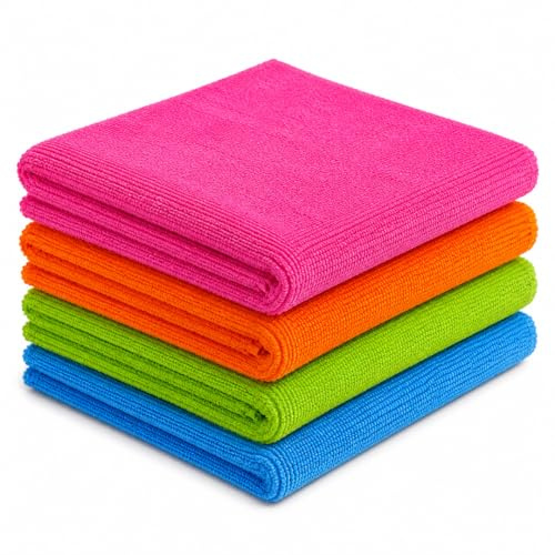 XL Microfibre Cleaning Cloths Large Reusable Cleaning Cloths for Kitchen, Bathroom, Car & Household Cleaning – Super Absorbent Lint Free Wet & Dry Microfiber Towels 38 x 35cm (4 Pack)