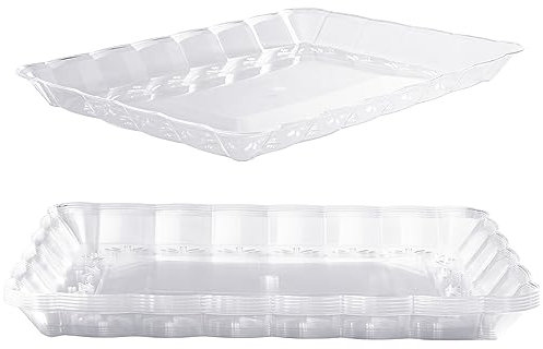 MATANA 6 Bandejas Grandes Rectangulares de Plástico para Aperitivos - Transparente, 32x24cm - Buffets, Bodas, Cumpleaños, Navidad, Fiestas - Resistentes y Reutilizables