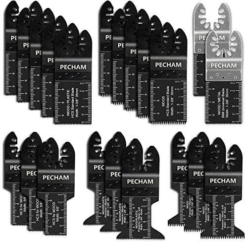 Pecham Lot de 21 lames de scie universelles oscillantes pour bois et métal à dégagement rapide pour câble Porter Black & Decker Rockwell Ridgid Ryobi Milwaukee Chicago Craftsman