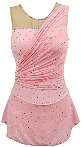 LIUHUO Women Figure Skating Dress Competition Costume Rhythmic Shiny Rhinestones Cracked Ice Skating Leotard Dress Pink