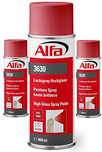 Alfa Lackspray 400 ml für Innen und Außen - Sprühlack zum Lackieren und Dekorieren, hohe Deckkraft Farbspray, Sprühdose, Made in Germany (3, RAL 3000 Feuerrot Hochglanz)