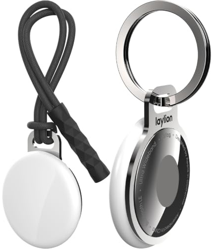 laylion 2 Pack Air Tag Keychain for Apple Airtags Holder, Mirror Polished Stainless Steel Ring Minimalist Slim Thin AirTag Secure Case with Strap Installed at The Gap of Battery Cover