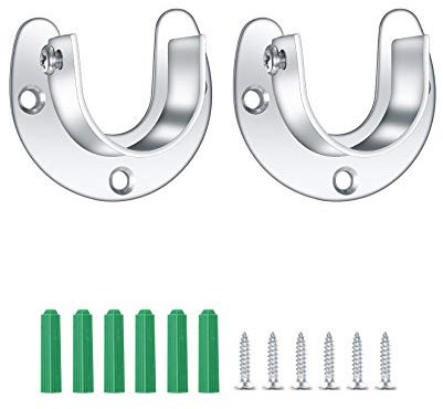 2 Pack Closet Pole Sockets Stainless Steel Heavy Duty Closet Rod End Supports U Shaped Flange Rail Rod Holder with Screws for Wardrobe Bracket Curtain Shower Rods Flange Socket Kit(32mm)