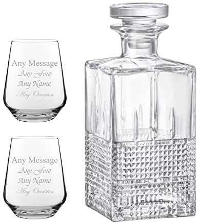 Personalised Engraved 2 x 345ml Tallo Tumblers and (un-Engraved) Bartender Decanter Any Message Set