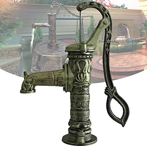 DYK&NX Garden Hand Water Pump, Vintage Style Cast Iron Well, Manual Stainless Steel Water Pump, w/Handle Well Pump, 14.6 x 5.9 x 25.6 inch, Pitcher Pump Holes for Yard Ponds Garden (Color : Bronze)