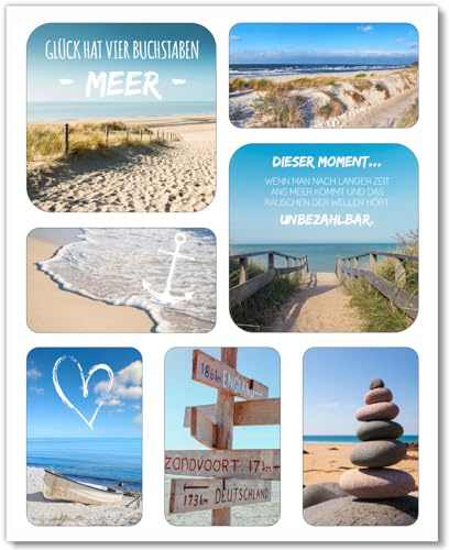 younikat 7 Stück Magnete mit Meer- und Dünen-Motiven 5,5-9 cm - dv1046 | mit Sprüchen und Symbolen, Deko für die Küche, WG und das Büro, als Geschenk-Idee, magnetische Rückseite
