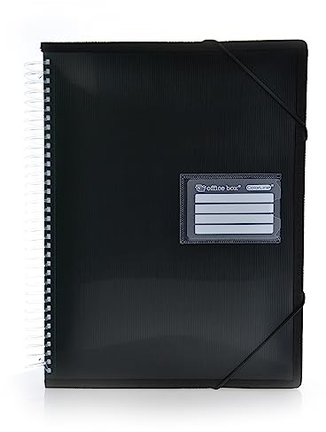 Office Box Ultraglas-Hüllenmappe mit 360-Grad-Spirale und verstärkten Kanten, ID, Indikatoren, starrer Deckel und Gummibandverschluss, 100 % recycelbar von Office Box (Schwarz, A4-20 Hüllen)