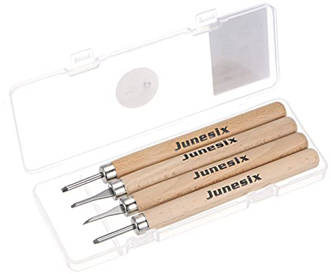 sourcing map Artisanat Découper Couteau Ensemble, 2mm/2.4mm/2mm/1mm SK5 Alliage Outil Acier Petit Plat Diagonale Rond Triangle Lame Bois Poignée Art Gravure Main Outils 1 Ensemble (4pcs)