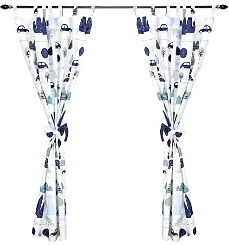 TupTam Kinderzimmer Vorhänge Baby Gardinen mit Schleifen 2er Set, Farbe: Autos Blau, Größe: ca. 155x95 cm