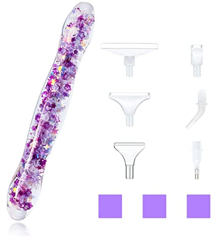 NINVVS 1pc Purple Diamond Drawing Pen, Diamond Drawing Pen Accessories, Glow Diamond Art Pen for Painting Craft DIY Nail Art, with 6 Diamond Pen Replacement Tips and 3 Pcs Putty Clay
