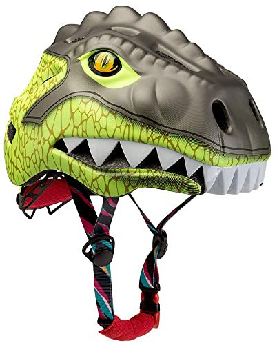 Kinder Fahrradhelm mit LED Licht | Niedliche 3D Dinosaurier Sicherheit Helm für Mädchen, Jungen 3-8 Jahre | Verstellbarer Atmungsaktive Kinderhelm für Fahrrad, Skateboard, Scooter, Skaten-Grün