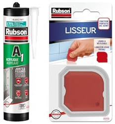 Rubson A1 Mastic Acrylique pour intérieur et extérieur, Blanc, Cartouche 300ml & Lisseur, outil pour lisser tous les types de joints - adapté à toutes les formules de mastic