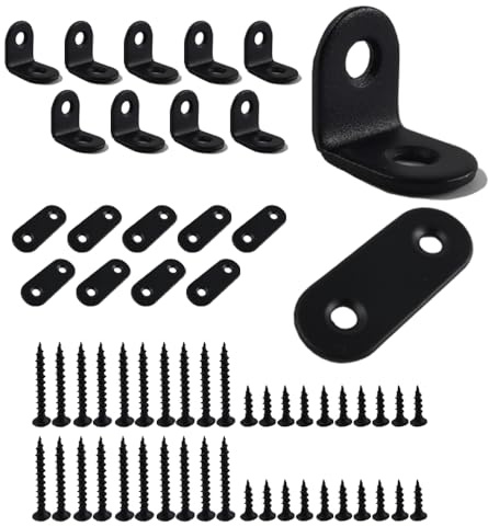 EastNear 10 Stück Winkelverbinder Schwarz Metall 20 x 20 mm und 10 Stück Flachverbinder Schwarz 40 x 16 mm, mit Schrauben(EN-003A(10 winkel+10 flach))