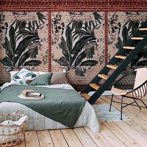 Livingwalls Papel pintado no tejido – Papel pintado con diseño de hojas de palma en beige, rojo y crema – Papel pintado para diferentes habitaciones – Mural XXL 2,80 m x 1,59 m