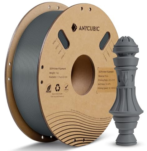 ANYCUBIC PLA+ Filament 1.75mm, PLA Plus, Maßgenauigkeit +/-0,02mm, Hohe Zähigkeit und Präzision -3D-Druckmaterialien, Intelligente Identifikation,1KG Grau