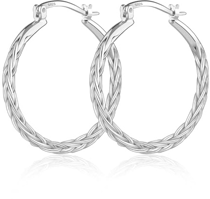 Silver 925 Örhängen Stora Hoop Örhängen för kvinnor, Stora Guld Twisted Hoop Örhängen Hypoallergena Sterling Silver Örhängen Stora hängande Hoop Örhängen Lättvikts Stora örhängen 30 mm