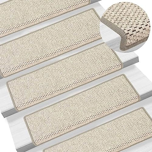 Homgoday Selbstklebende Teppiche Treppen Sisal Look 15 Stück 65x21x4cm Beige, warme und bequeme Decke, Hochwertige Decke für Wohnzimmer Büro Schlafzimmer Badezimmer a