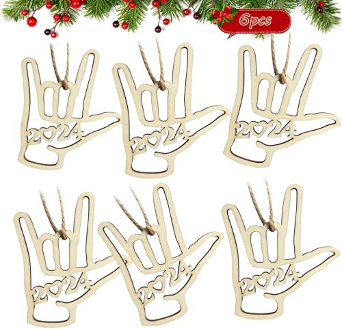 I Love You ASL Sign Language Hand Decor,2024 Valentine's Day Ornaments Holiday Decorations Wood Souvenir Dated Present Gift for Father Mother Sweetheart Husband Wife Son Daughter Friend (6)