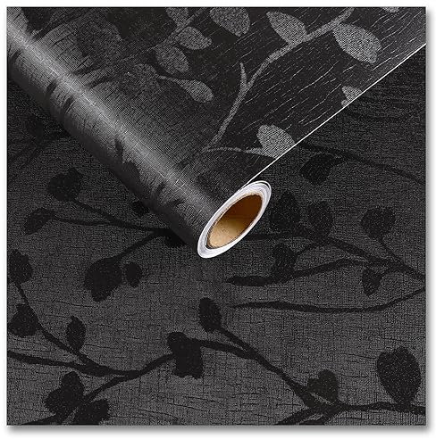 CRE8TIVE Carta da parati nera con fogli in vinile testurizzato, autoadesiva, retro adesivo, rotolo di plastica per camera da letto, bagno, armadio, mobili vintage, 30 cm x 200 cm