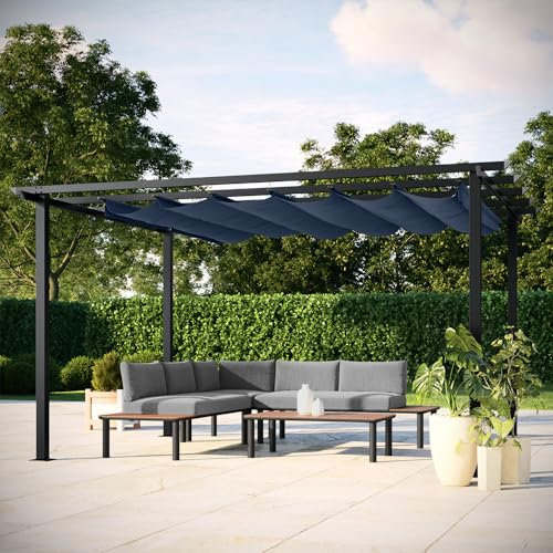 Avril Paris Tonnelle Pergola Aluminium 4x3 m Anthracite - Toile en Polyester Coulissante Rétractable Anthracite - Pergola Jardin Exterieur - Résistante aux UV – Havana