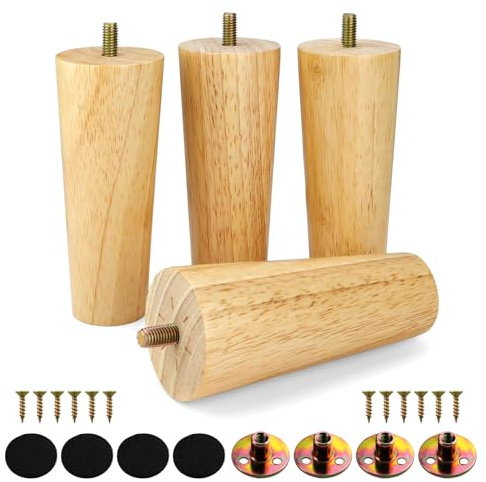 SHENGYIG 4 Stück Möbelfüße, 12 cm, Aus Massiver Eiche mit Klarer Maserung | Schweres 450 g, Stilvolles und Minimalistisches Design, Geeignet für Tische, Sofas und Andere Möbel