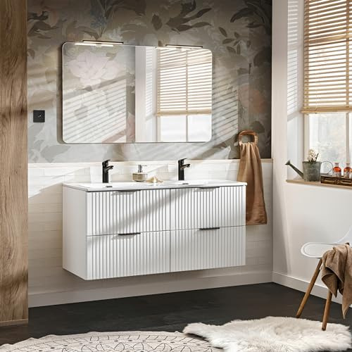 Muebles Slavic Meuble de salle de bain mural avec 2 lavabos, 3 poignées, 120 cm