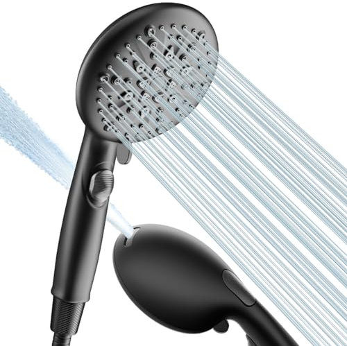 Cobbe Shower Head and Hose Set, 9 Spray Modes Shower Heads with Stop Button, Universal Bathroom Shower Head with Power Jet,Large Powerful Showerhead Black