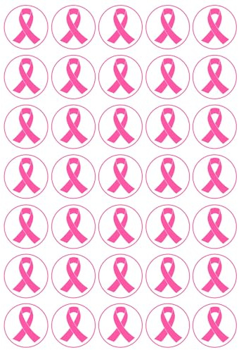 35 x Breast Cancer Ribbon Edible Wafer or Icing Cupcake Topper Fun Charity Party Cake Decorations Perfect For Brownies Cookies Muffins & More! (Edible Wafer Card)