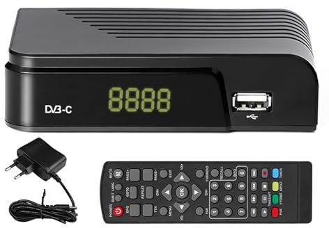 Kabel Receiver DVB-C Digitaler terrestrischer Decoder, Combo (HD1080p/H.264,MPEG-2,HDTV,DVB-C, SCART, USB 2.0, PVR FullHD TV Kabelreceiver mit Fernbedienung und Kabel