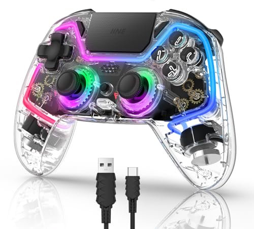 IINE PS4 Wireless Controller, Fernbedienung für PS4/Slim/Pro/PC mit Hall-Effekt-Joysticks und Triggern, Gamepad mit 1000mAh Akku/RGB-Beleuchtung/Vibration/6-Achsen-Gyroskop/Multi-Touchpad/3,5mm Audioa