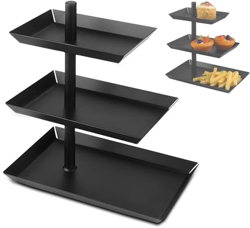 QGGTQG Alzata nera per frutta con 3 ripiani, a 3 piani, in metallo, girevole a 360°, in acciaio, per dolci, dolci, formaggi, frutta