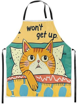 Loussiesd Jungen Mädchen Gelbe Katze Schürze für Köche Kochen niedliche Kätzchen Verstellbare Kawaii Katzen Drucken Kochschürze für Jugendliche Cartoon Tier Kochen Küche Wasserdicht Küchenschürze