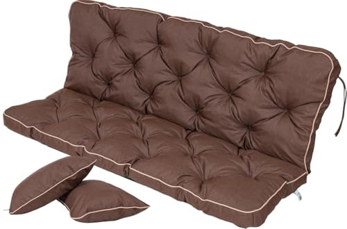 TexDeko® Ecolen Bankauflage mit Rückenlehne Outdoor 180x50x56cm Braun | Gartenschaukelkissen für Gartenbank mit Leinenoptik, wasserabweisend, UV-beständig, Polsterauflage mit Paspelrand