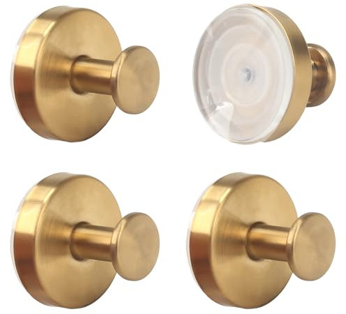 VirtuGro 4 Pièces Crochet Ventouse Salle de Bain Puissante 5KG Porte Serviette Sans Percage Réutilisable en Acier inoxydable 304 pour Cuisine les Portes en Verre le Carrelage Doré