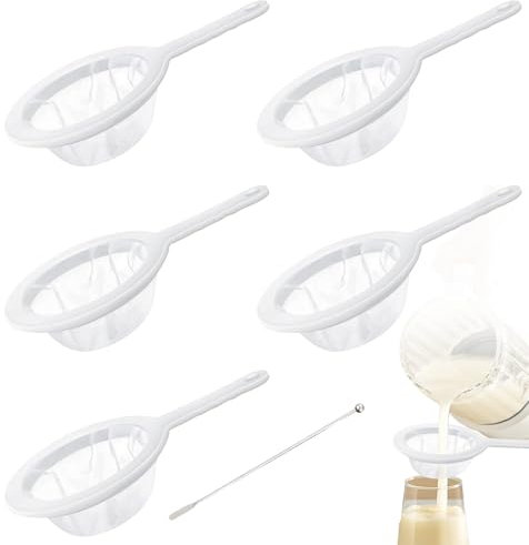 5 Stück Feines Sieb Filter 400/300 /200/100 /80 Mesh mit 1 Rührstab aus Edelstahl, Sieb Feinmaschig Mit Plastik Griff, Wiederverwendbar Feinsieb Küchensieb Passiersieb für Saft Sojamilch Milch Kaffee