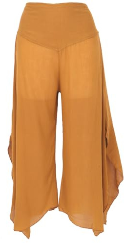 GURU SHOP Palazzohose, Weite Boho Sommerhose, Weiter Hosenrock - Kurkuma, Damen, Size:M