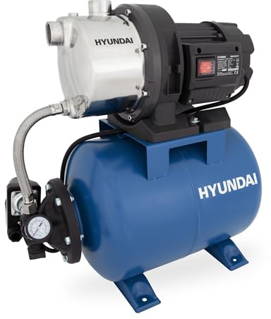 HYUNDAI Hauswasserwerk HWW12050-ST | 1200 W, 19 L Stahl-Kessel | Fördermenge 5.000 l/h, Förderhöhe: max. 50 m | autom. Druckschalter, Edelstahl-Pumpengehäuse