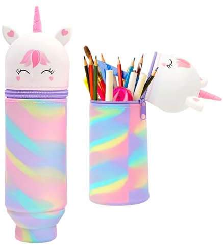 DONGSZQ Kawaii Einhornfedermäppchen, 2-in-1 Silikon-Stifthalter, großes Unisex-Design