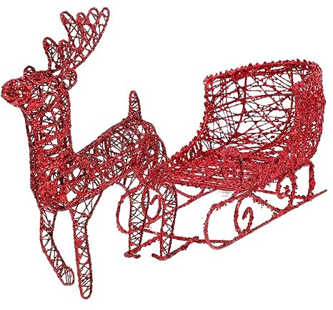 TOGEVAL 1satz REH Und Schlitten Set Dekorative Weihnachtsfiguren Für Fenster Und Tisch Kleine Rote Weihnachtsornamente Für Festliche Dekorationen Und Wohnräume