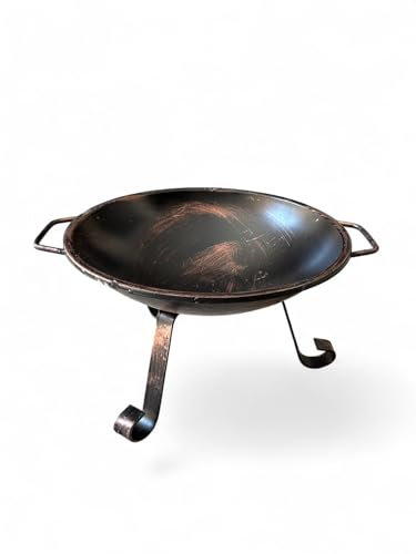 Braciere da Giardino in Ferro, 40 cm Diametro, 27 cm Altezza, Braciere con manici per Fuoco da Esterno e Interno (Rame)