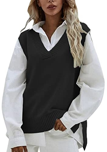Gilet in Maglia da Donna, Maglione Senza Maniche Donna Gilet Cardigan con Bottoni in Lana Lavorata a Maglia con Scollo a V Ampio Gilet Elegante Donna Inverno Autunno Primaverile