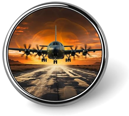 Avión militar aterrizando en pistas de la Fuerza Aérea. Pin novedoso, broche de solapa, insignia, corbata, joyería, decoración para sombreros, chaquetas y camisas.