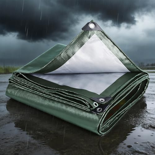 Tarpaulin Waterproof Heavy Duty 150 x 250 cm UV Protection, Waterproof, Heavy Duty Tarp Ground Sheet Mesh Multipurpose, Reinforced Eyelets for Garden Lawn Plants Chicken, Green