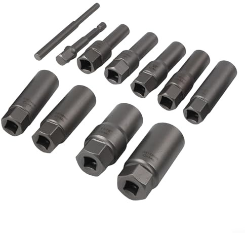 Lot de 11 clés à douille profonde de 7/11 pièces avec extracteur d'écrou de boulon, dents en spirale pour clous arrondis cassés, entraînement de 0,95 cm, pour acier Cr-Mo, gris