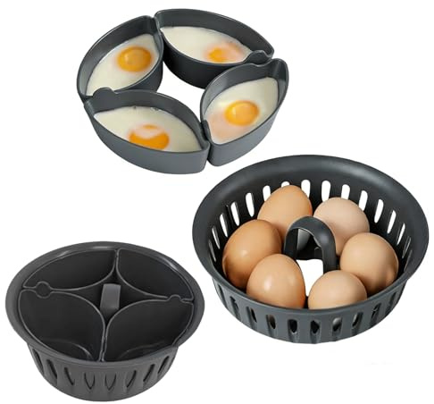 Eierkocher Kompatibel mit Thermomix TM6 TM7 TM31 Zubehör, Eierkocher Halter, für 4 pochierte Eier und 6 gekochte Eier, Eier pochieren im TM/MC,Pochierte Eier (Schwarz)